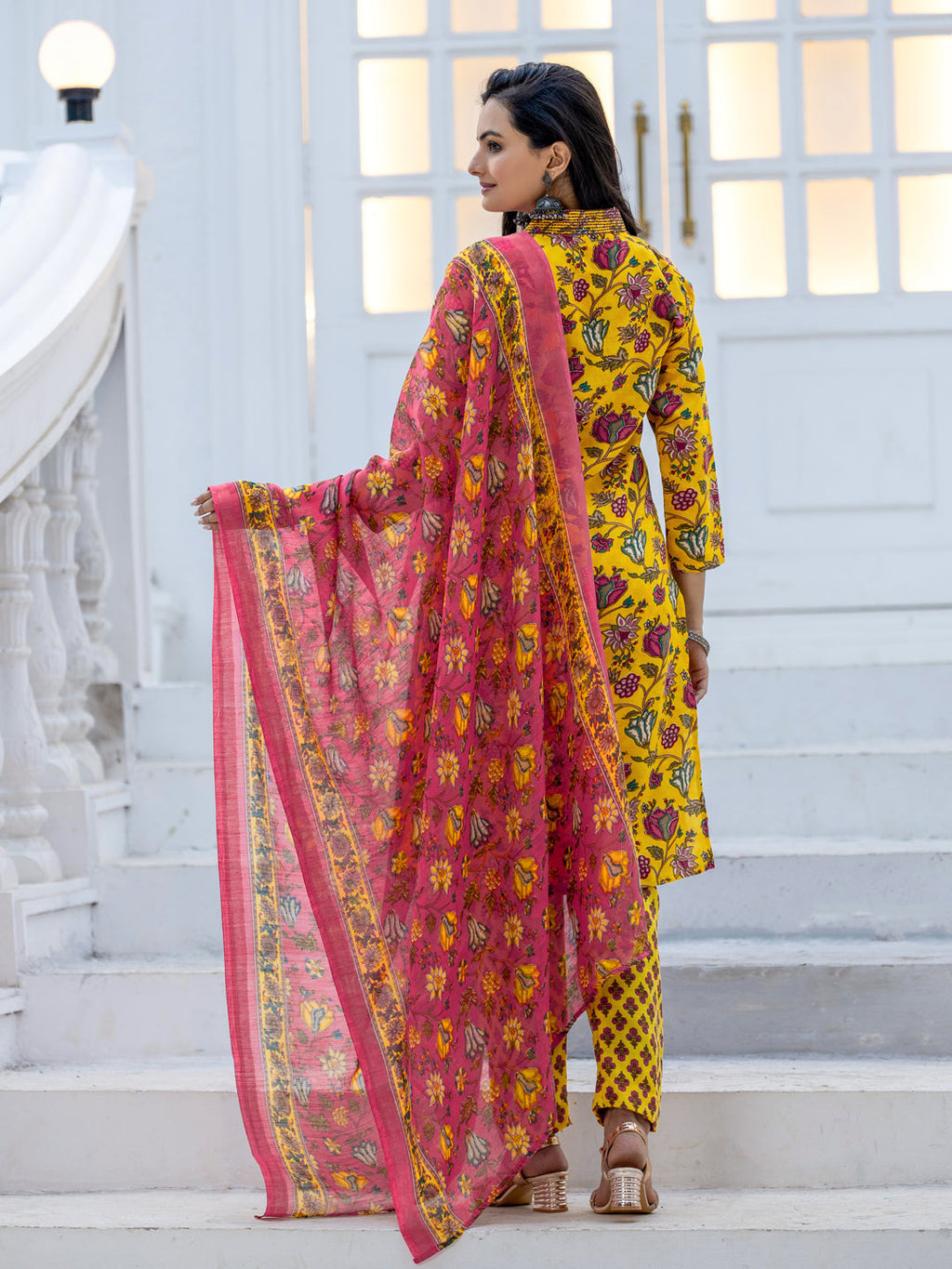 Jyoti Fashion Women's Yellow Rayon Print with Thread Designer Kurta Set with Dupatta | Grocsy