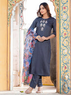 Jyoti Fashion Women's Gray Silk Handwork Designer Kurta Set with Dupatta | Grocsy