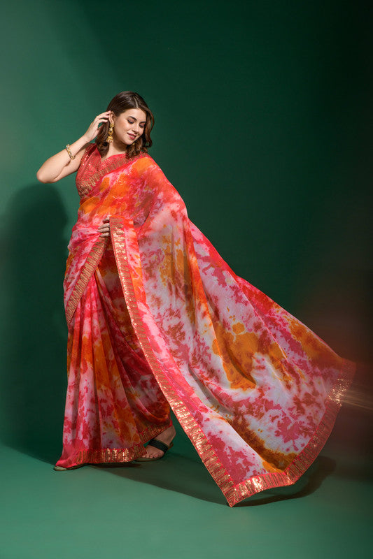 Jyoti Fashion Women's Gajri Sequence Embroidery Chiffon Saree with Blouse | Grocsy
