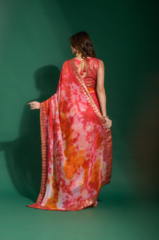 Jyoti Fashion Women's Gajri Sequence Embroidery Chiffon Saree with Blouse | Grocsy