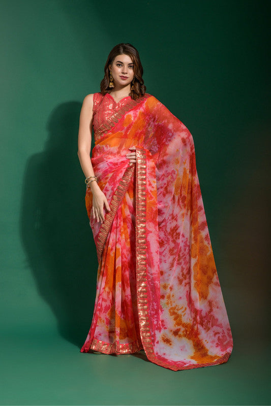Jyoti Fashion Women's Gajri Sequence Embroidery Chiffon Saree with Blouse | Grocsy