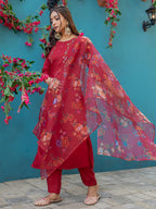 Jyoti Fashion Women's Maroon Silk Handwork Designer Kurta Set with Dupatta | Grocsy