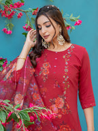 Jyoti Fashion Women's Maroon Silk Handwork Designer Kurta Set with Dupatta | Grocsy