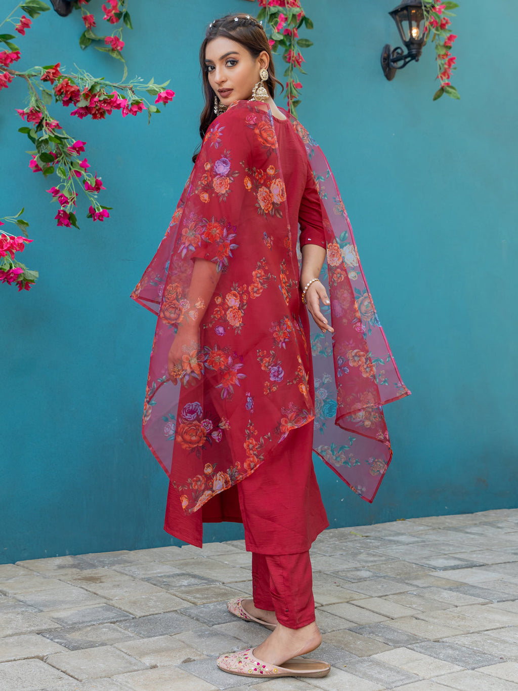 Jyoti Fashion Women's Maroon Silk Handwork Designer Kurta Set with Dupatta | Grocsy
