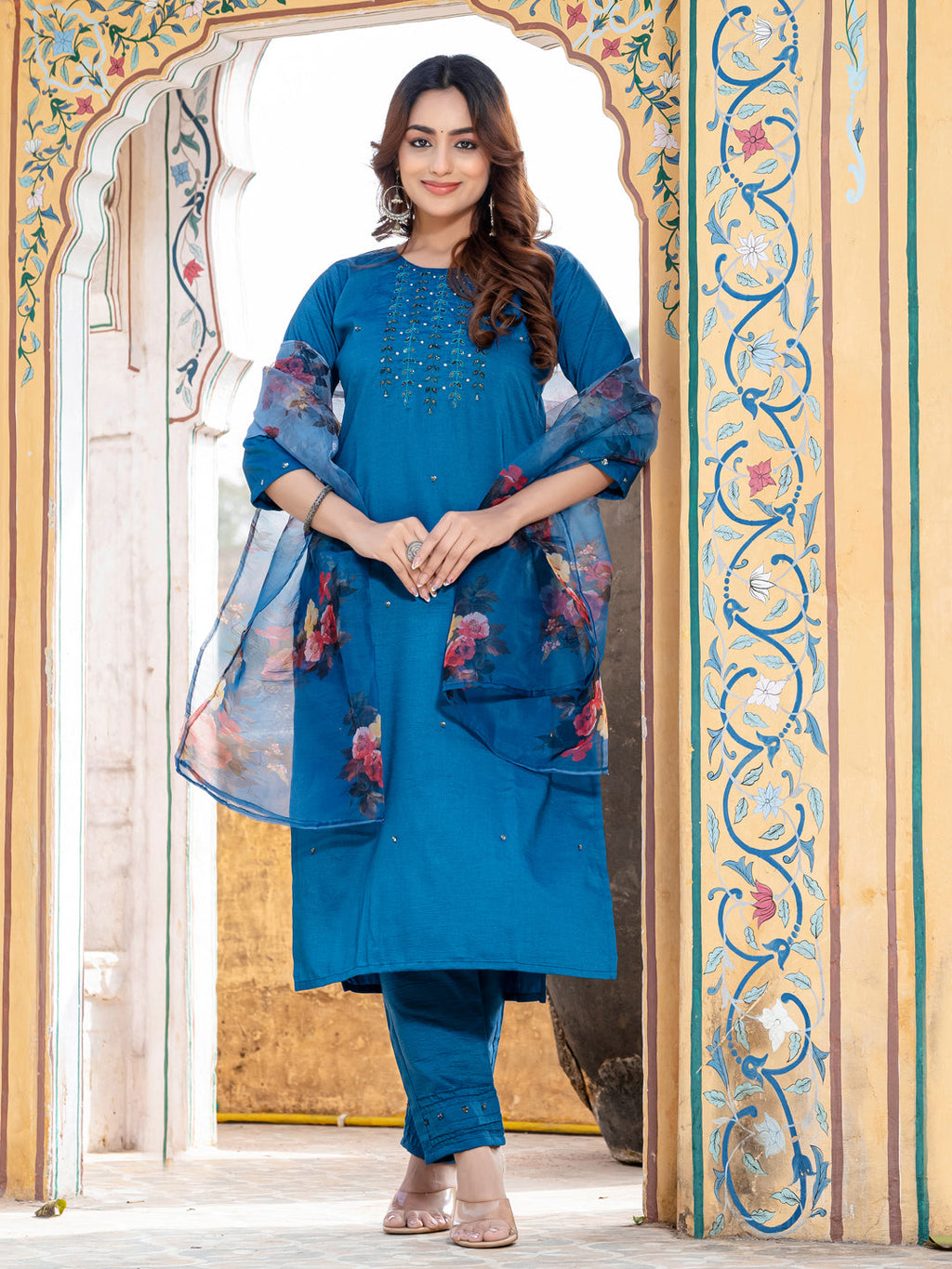Jyoti Fashion Women's Morpich Silk Handwork Designer Kurta Set with Dupatta | Grocsy