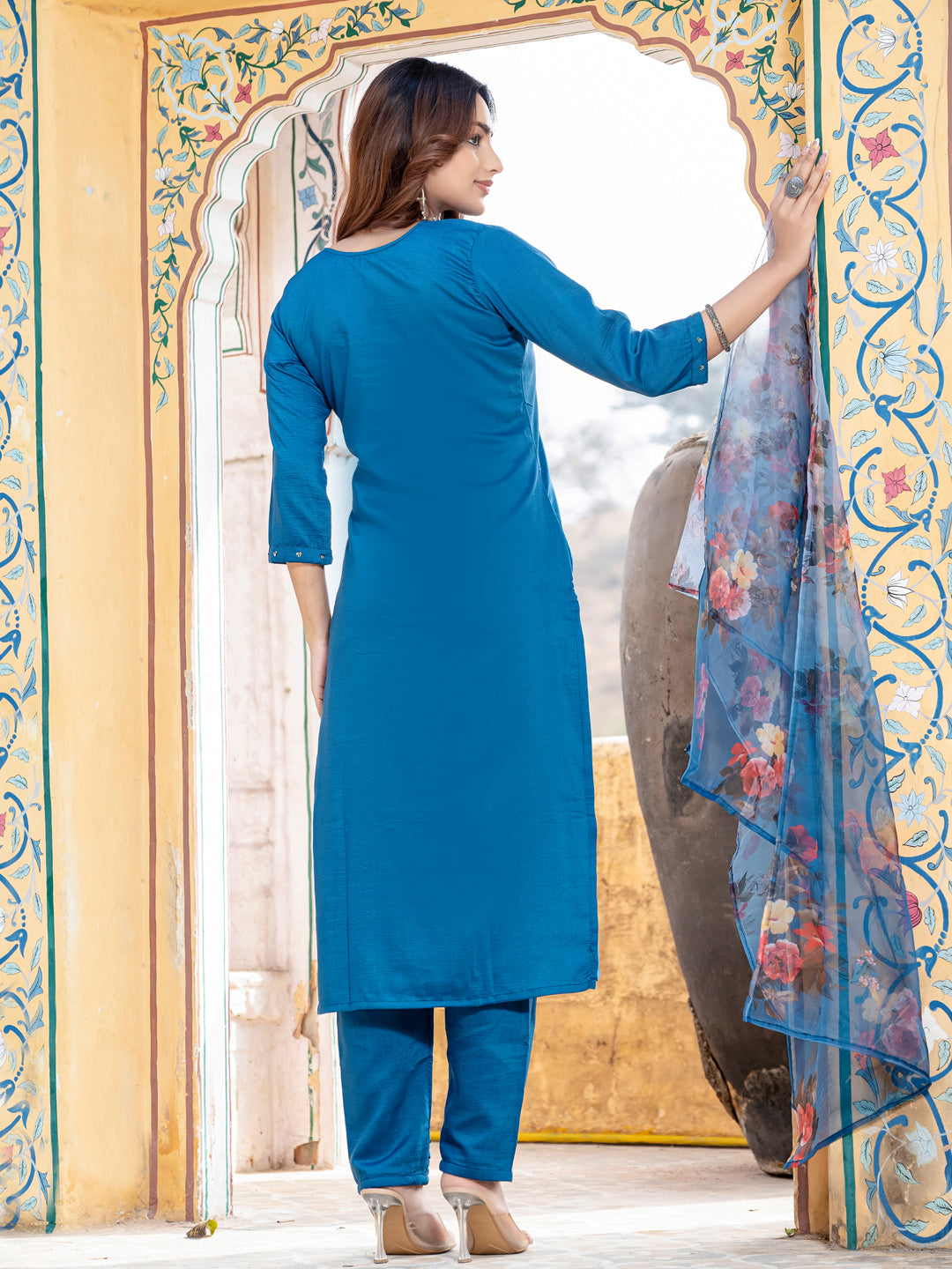 Jyoti Fashion Women's Morpich Silk Handwork Designer Kurta Set with Dupatta | Grocsy