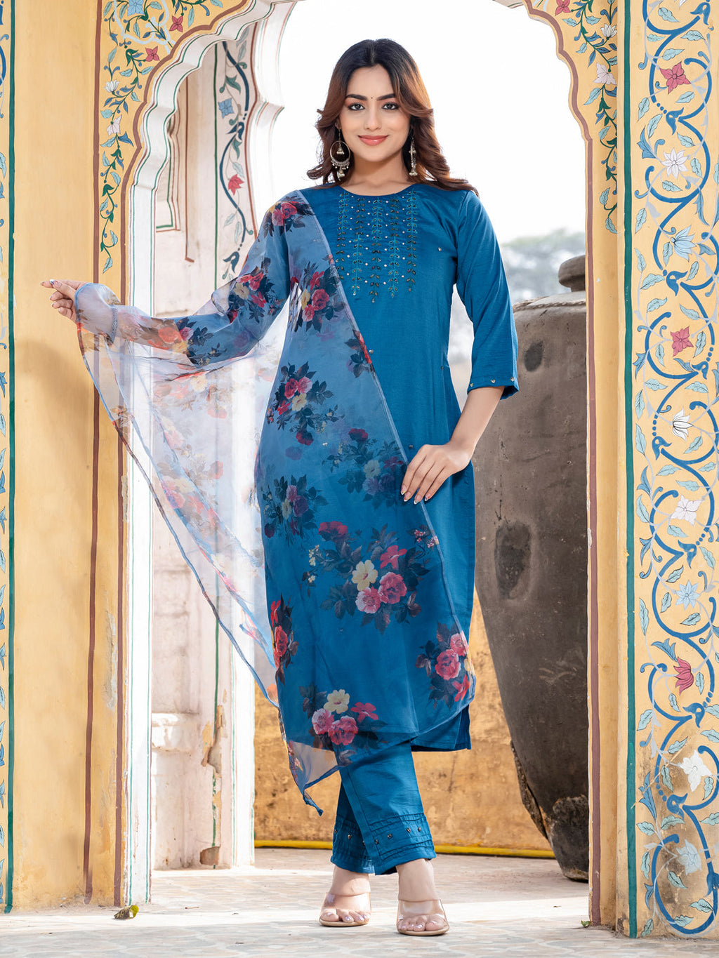 Jyoti Fashion Women's Morpich Silk Handwork Designer Kurta Set with Dupatta | Grocsy