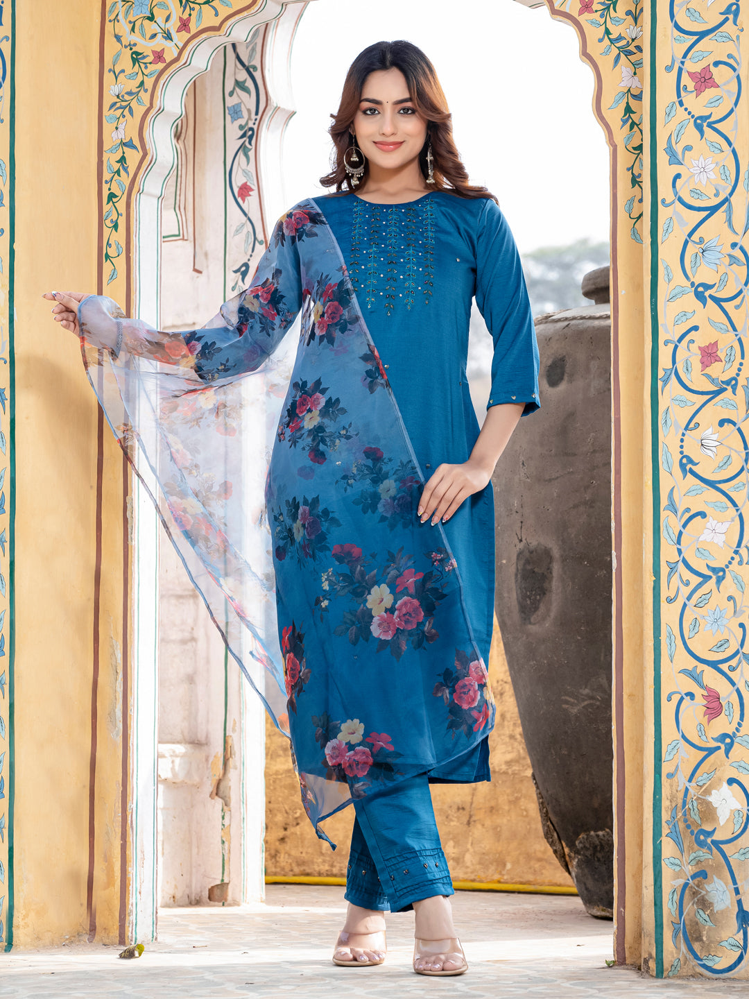 Jyoti Fashion Women's Morpich Silk Handwork Designer Kurta Set with Dupatta | Grocsy