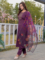 Jyoti Fashion Women's Purple Silk Handwork Designer Kurta Set with Dupatta | Grocsy