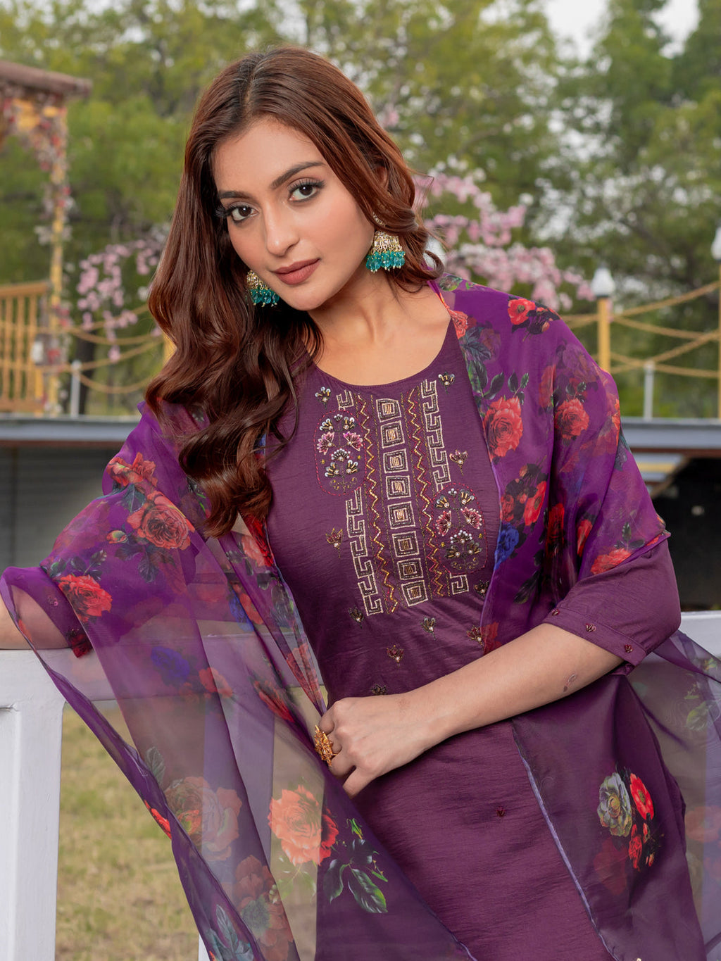 Jyoti Fashion Women's Purple Silk Handwork Designer Kurta Set with Dupatta | Grocsy