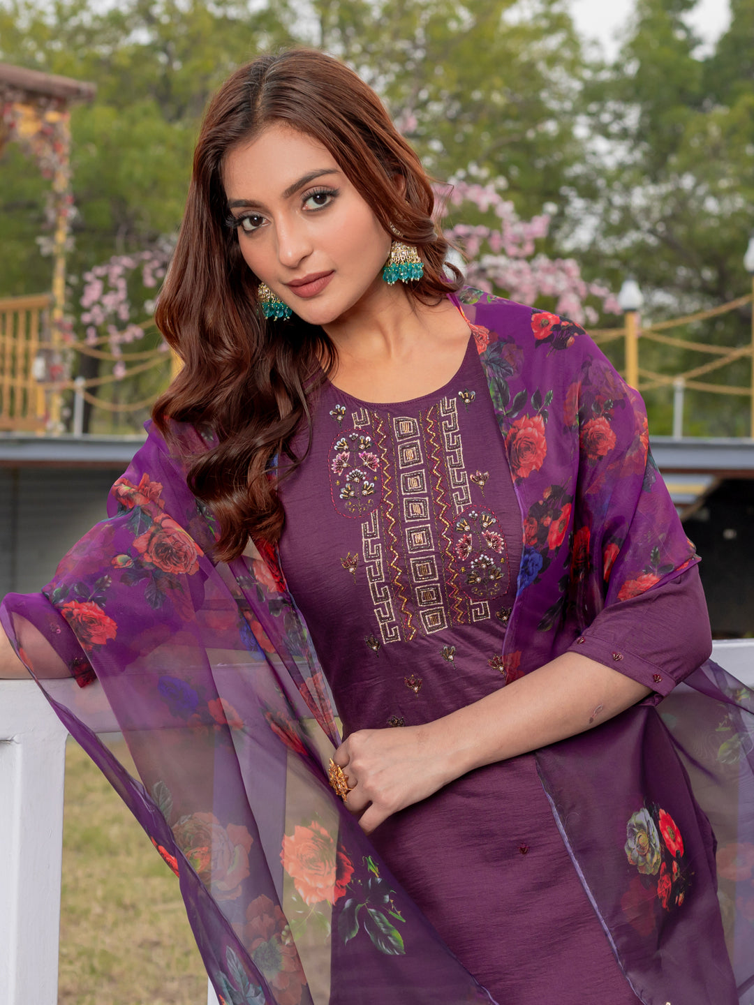 Jyoti Fashion Women's Purple Silk Handwork Designer Kurta Set with Dupatta | Grocsy
