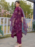 Jyoti Fashion Women's Purple Silk Handwork Designer Kurta Set with Dupatta | Grocsy
