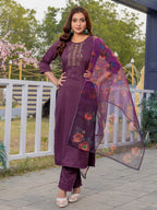 Jyoti Fashion Women's Purple Silk Handwork Designer Kurta Set with Dupatta | Grocsy