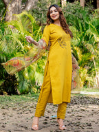 Jyoti Fashion Women's Yellow Silk Handwork Designer Kurta Set with Dupatta | Grocsy