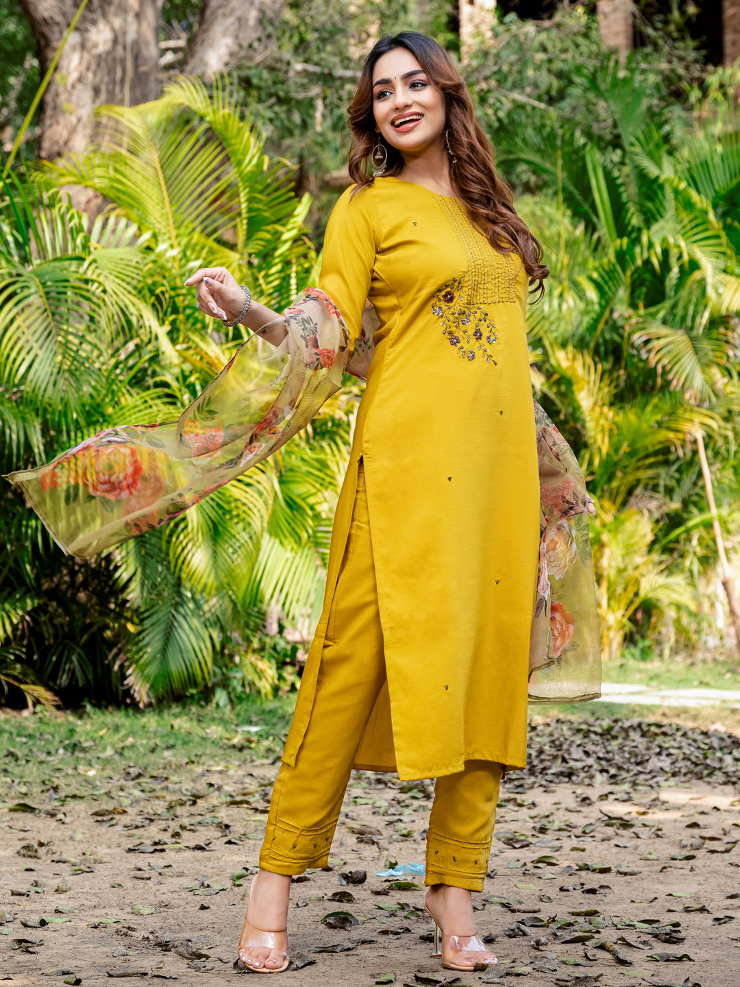 Jyoti Fashion Women's Yellow Silk Handwork Designer Kurta Set with Dupatta | Grocsy