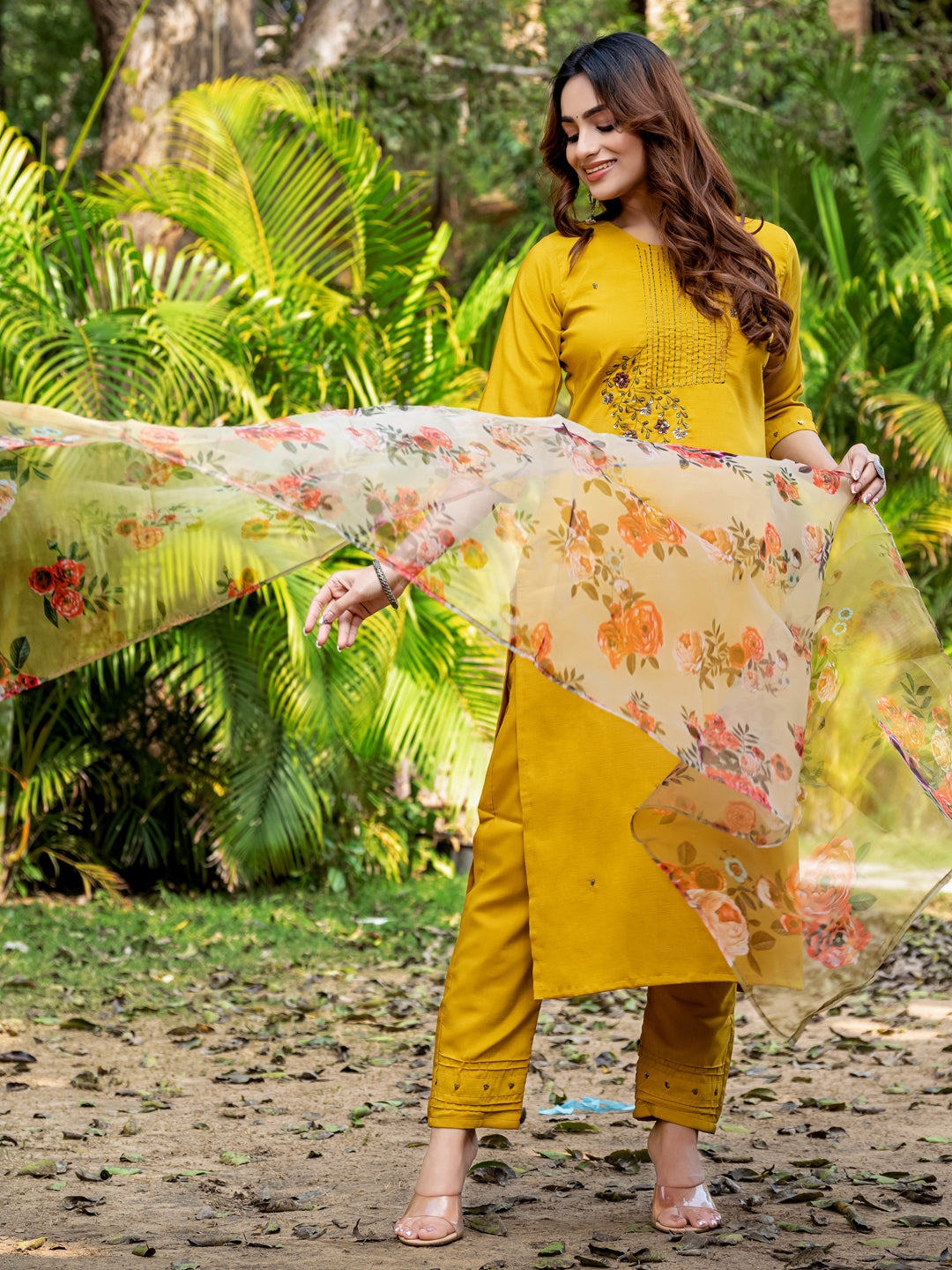 Jyoti Fashion Women's Yellow Silk Handwork Designer Kurta Set with Dupatta | Grocsy
