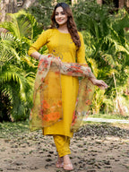 Jyoti Fashion Women's Yellow Silk Handwork Designer Kurta Set with Dupatta | Grocsy
