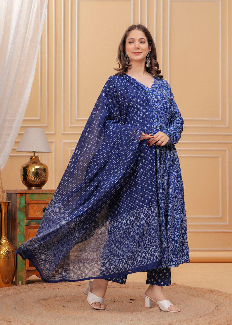 Jyoti Fashion Women's Blue Rayon Printed Designer Kurta Set with Dupatta | Grocsy