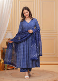 Jyoti Fashion Women's Blue Rayon Printed Designer Kurta Set with Dupatta | Grocsy