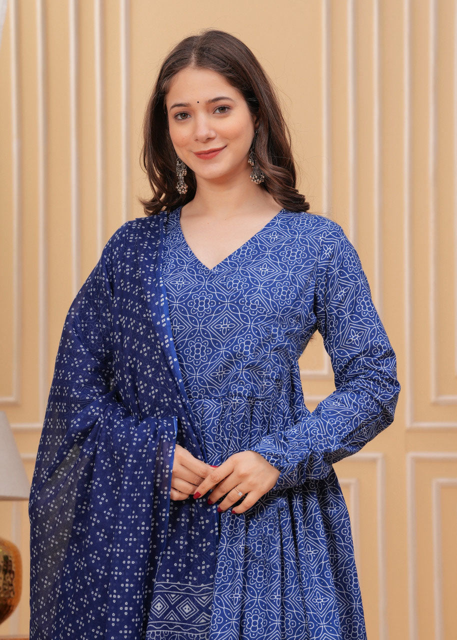 Jyoti Fashion Women's Blue Rayon Printed Designer Kurta Set with Dupatta | Grocsy