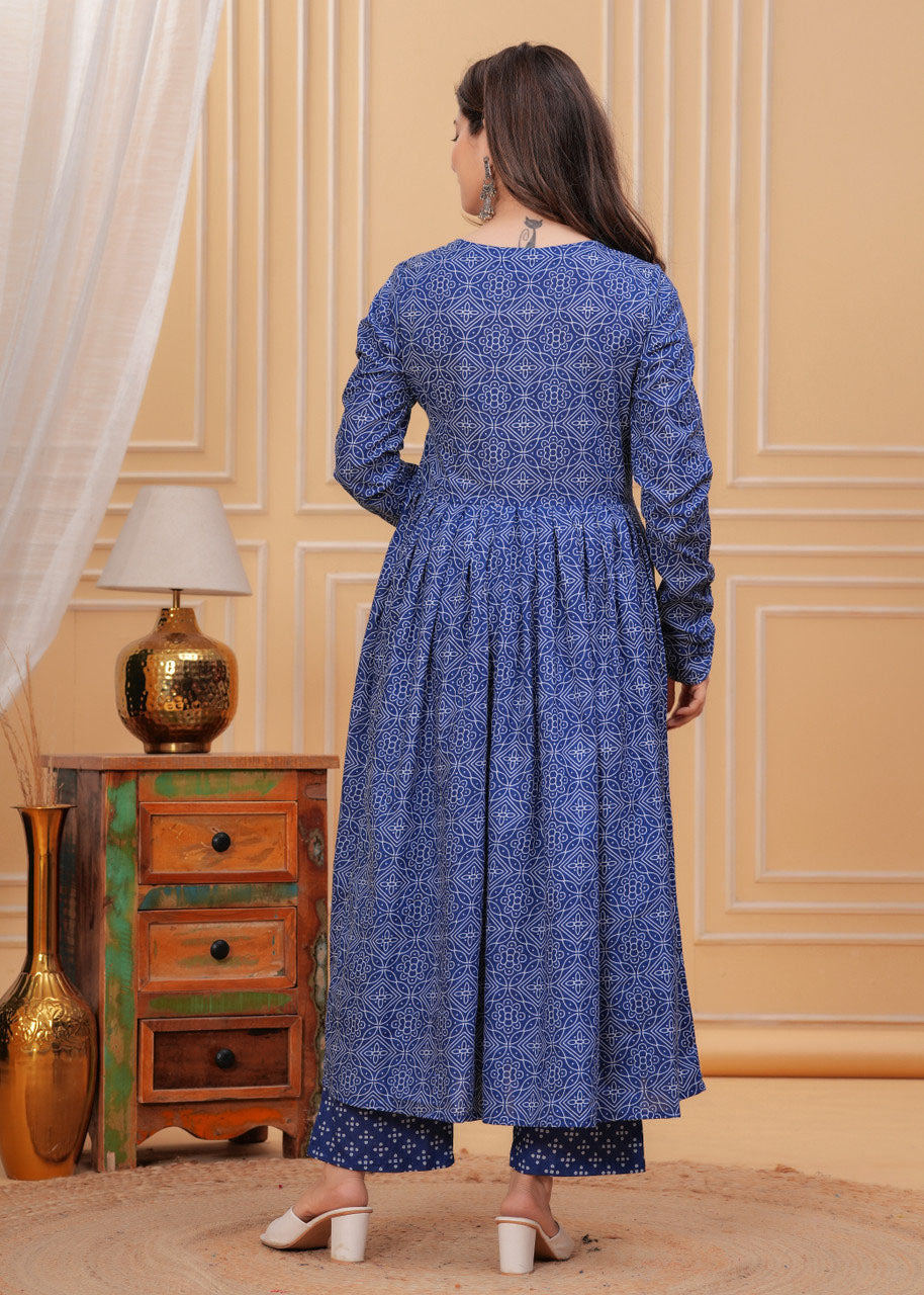 Jyoti Fashion Women's Blue Rayon Printed Designer Kurta Set with Dupatta | Grocsy