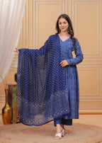 Jyoti Fashion Women's Blue Rayon Printed Designer Kurta Set with Dupatta | Grocsy