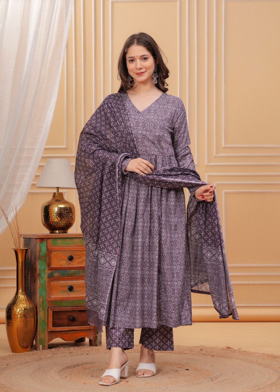 Jyoti Fashion Women's Wine Rayon Printed Designer Kurta Set with Dupatta | Grocsy