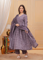 Jyoti Fashion Women's Wine Rayon Printed Designer Kurta Set with Dupatta | Grocsy