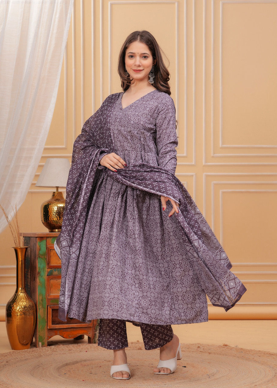 Jyoti Fashion Women's Wine Rayon Printed Designer Kurta Set with Dupatta | Grocsy
