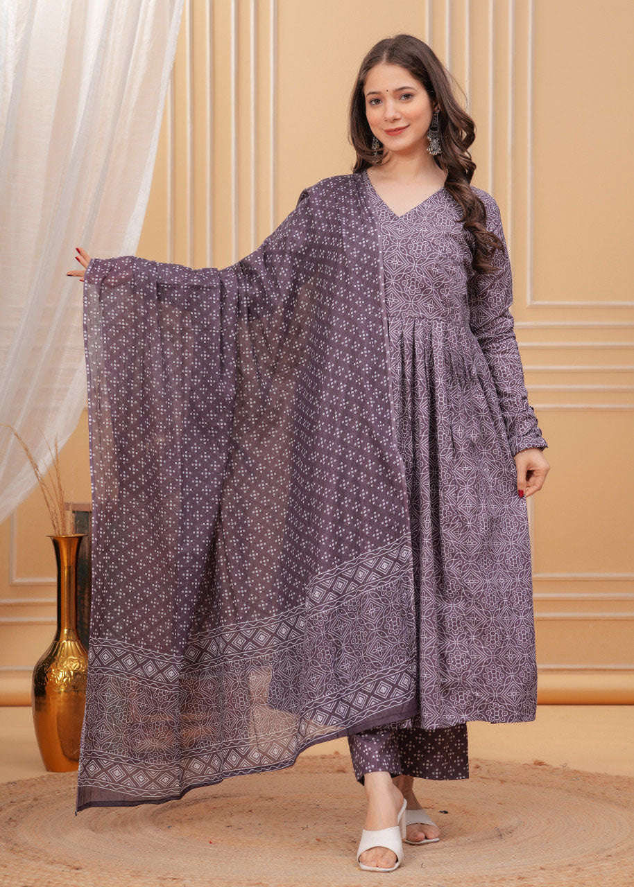 Jyoti Fashion Women's Wine Rayon Printed Designer Kurta Set with Dupatta | Grocsy