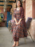 Jyoti Fashion Women's Maroon Rayon Printed Designer Kurta Set with Dupatta | Grocsy
