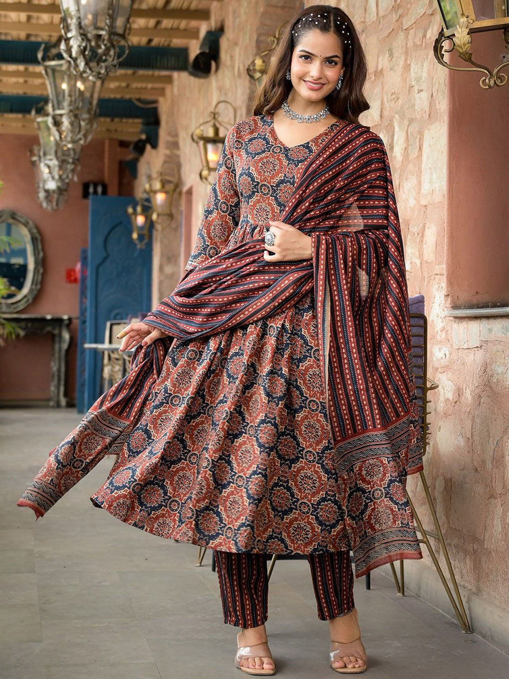 Jyoti Fashion Women's Maroon Rayon Printed Designer Kurta Set with Dupatta | Grocsy