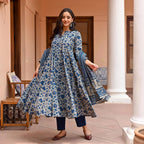 Jyoti Fashion Women's Navy Blue Rayon Printed Designer Kurta Set with Dupatta | Grocsy