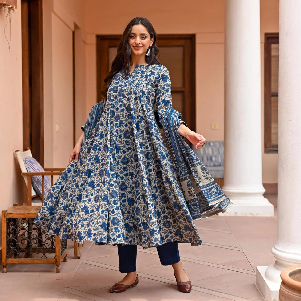 Jyoti Fashion Women's Navy Blue Rayon Printed Designer Kurta Set with Dupatta | Grocsy