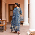 Jyoti Fashion Women's Navy Blue Rayon Printed Designer Kurta Set with Dupatta | Grocsy