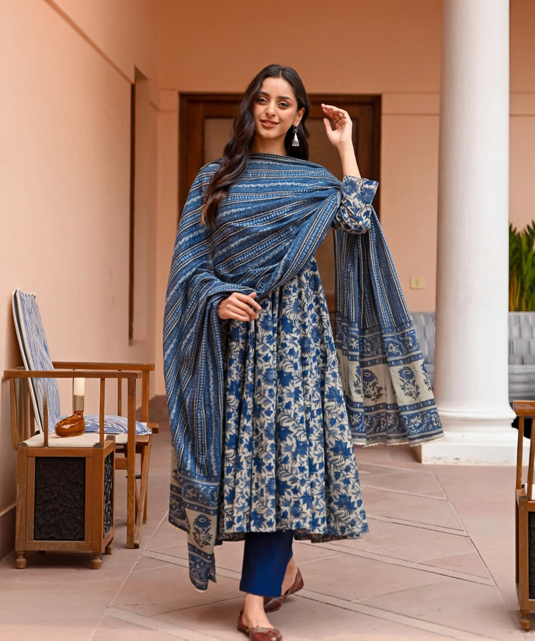 Jyoti Fashion Women's Navy Blue Rayon Printed Designer Kurta Set with Dupatta | Grocsy