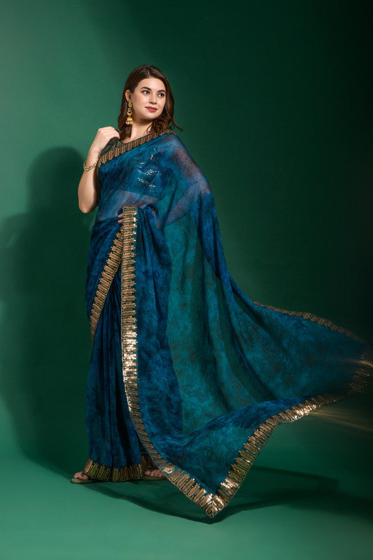 Jyoti Fashion Women's Morpich Sequence Embroidery Chiffon Saree with Blouse | Grocsy
