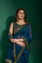 Jyoti Fashion Women's Morpich Sequence Embroidery Chiffon Saree with Blouse | Grocsy