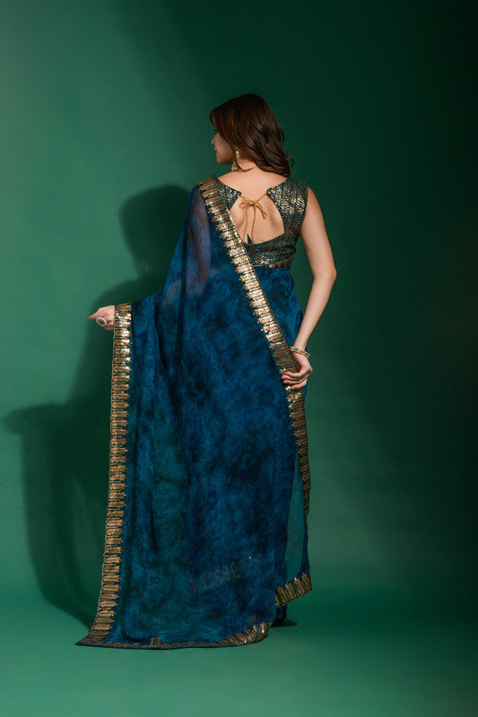 Jyoti Fashion Women's Morpich Sequence Embroidery Chiffon Saree with Blouse | Grocsy