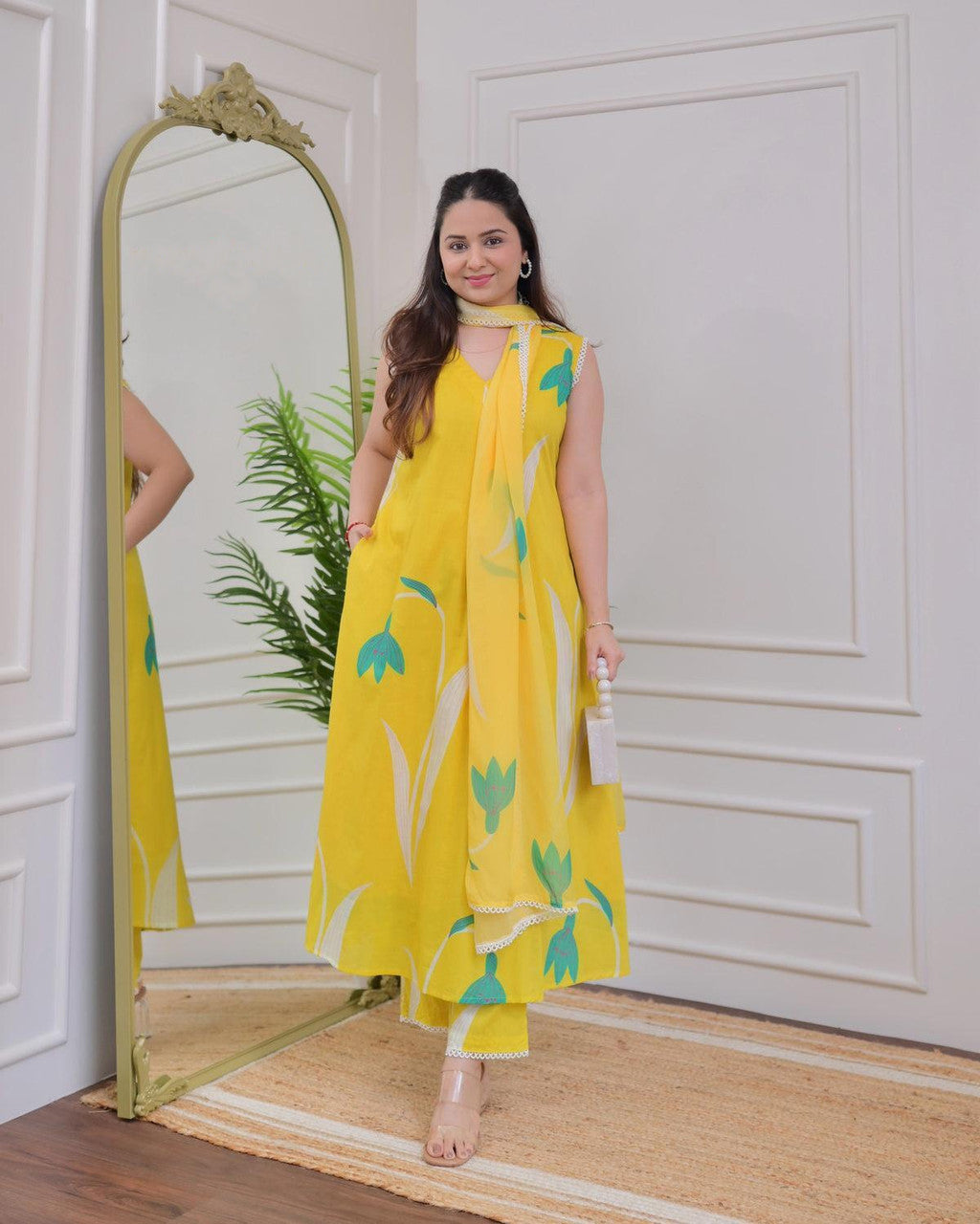 Jyoti Fashion Women's Yellow Rayon Printed Designer Kurta Set with Dupatta | Grocsy
