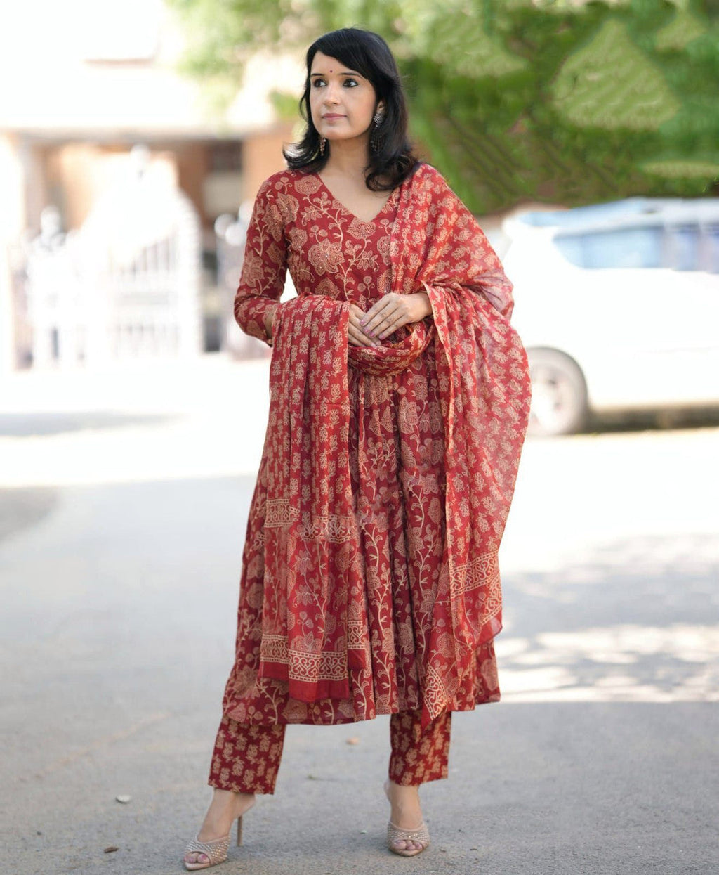 Jyoti Fashion Women's Maroon Rayon Printed Designer Kurta Set with Dupatta | Grocsy