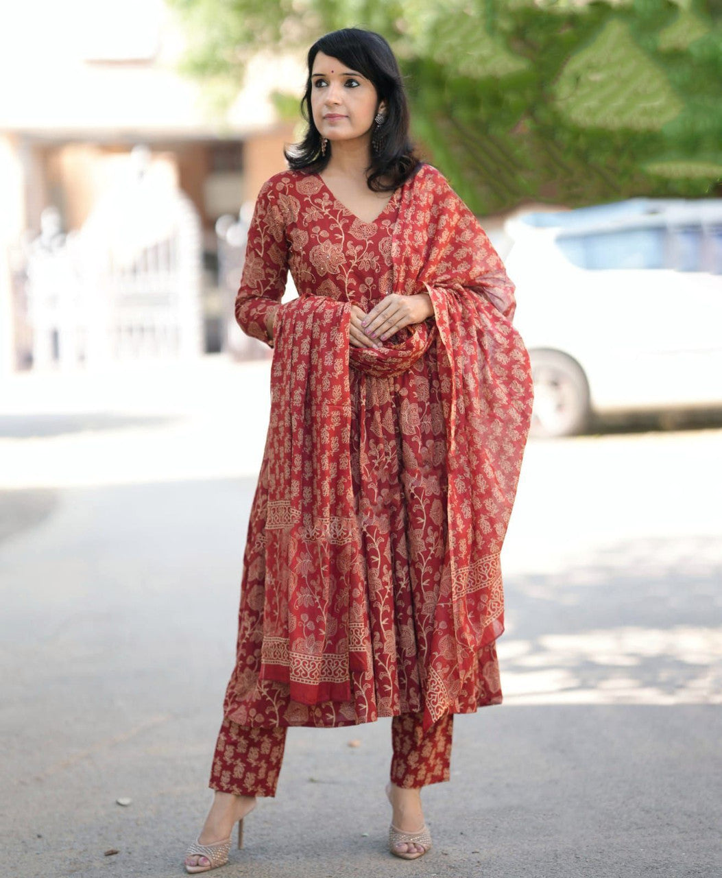 Jyoti Fashion Women's Maroon Rayon Printed Designer Kurta Set with Dupatta | Grocsy
