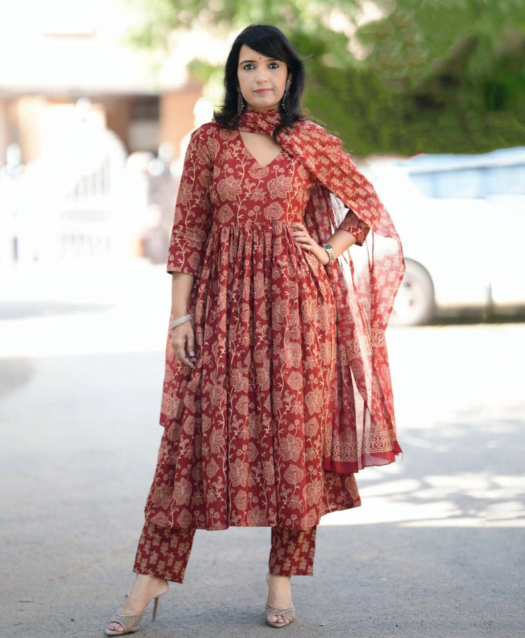 Jyoti Fashion Women's Maroon Rayon Printed Designer Kurta Set with Dupatta | Grocsy