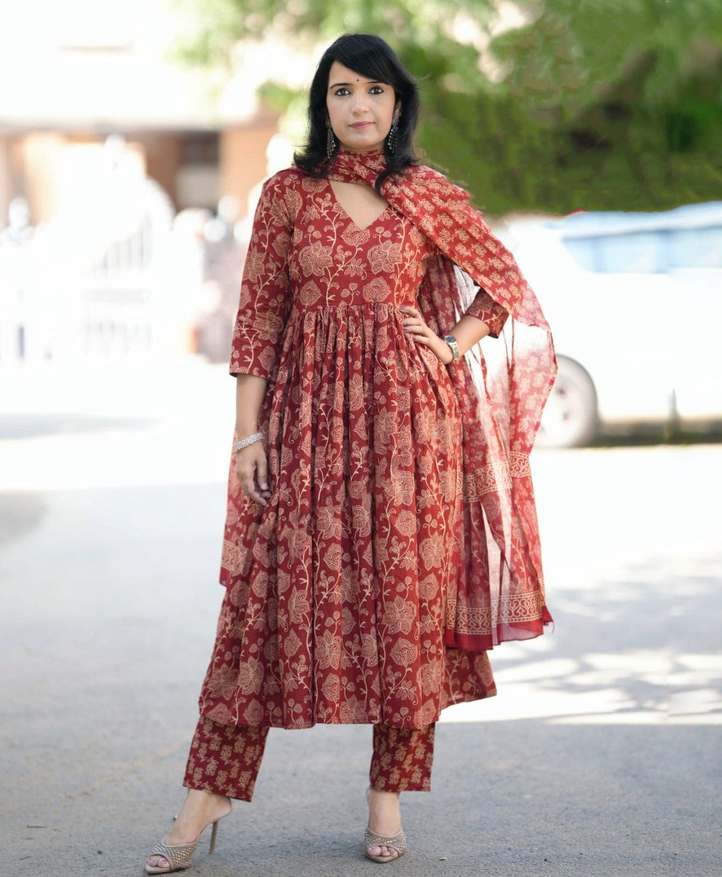 Jyoti Fashion Women's Maroon Rayon Printed Designer Kurta Set with Dupatta | Grocsy