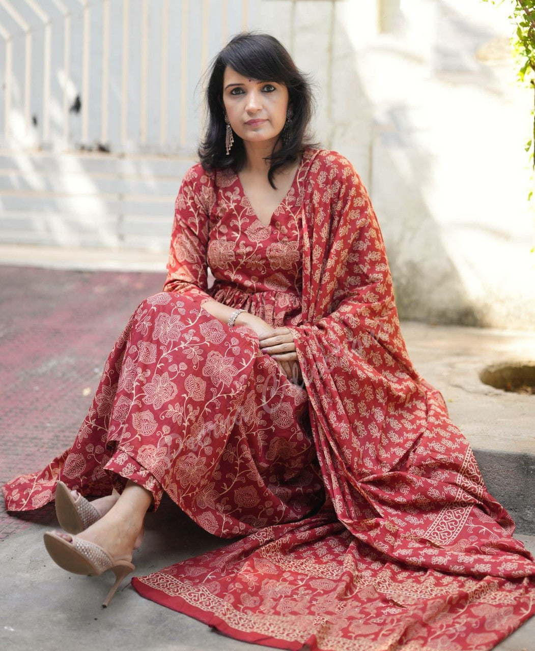 Jyoti Fashion Women's Maroon Rayon Printed Designer Kurta Set with Dupatta | Grocsy