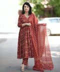 Jyoti Fashion Women's Maroon Rayon Printed Designer Kurta Set with Dupatta | Grocsy