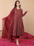 Jyoti Fashion Women's Maroon Rayon Printed Designer Kurta Set with Dupatta | Grocsy