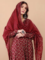 Jyoti Fashion Women's Maroon Rayon Printed Designer Kurta Set with Dupatta | Grocsy