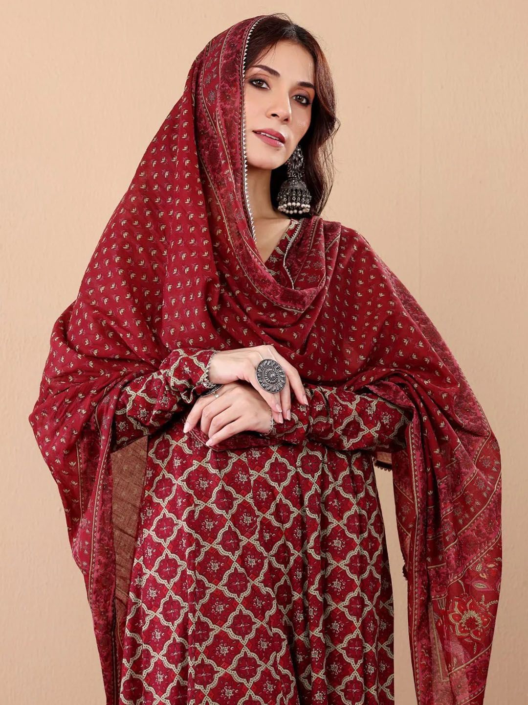 Jyoti Fashion Women's Maroon Rayon Printed Designer Kurta Set with Dupatta | Grocsy