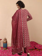 Jyoti Fashion Women's Maroon Rayon Printed Designer Kurta Set with Dupatta | Grocsy